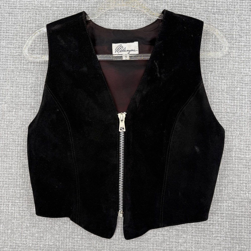 Melanzona Vest Womens S Black Suede Festival Biker Zip Belted Buckled Lined USA
